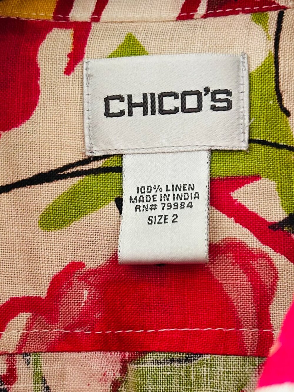 Chico's LInen Floral Tunic Shirt - Size 2 - Picture 3 of 5